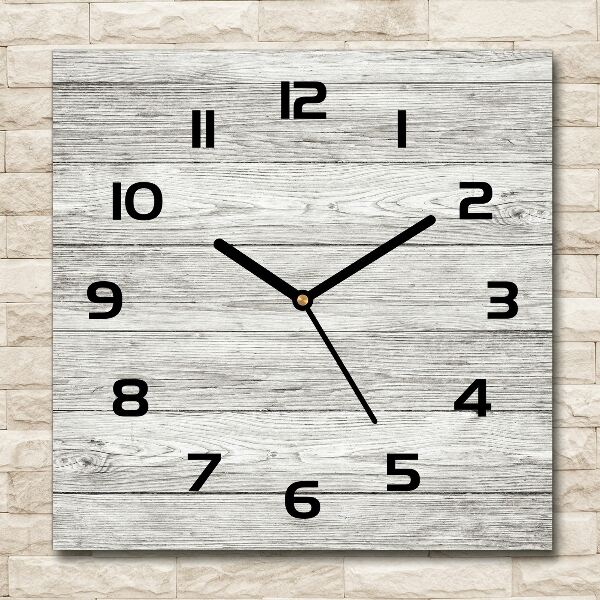 Vierkante glazen wandklok Houten achtergrond