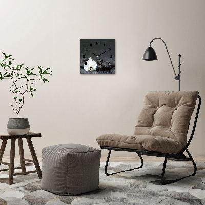 Vierkante glazen wandklok Orchidee