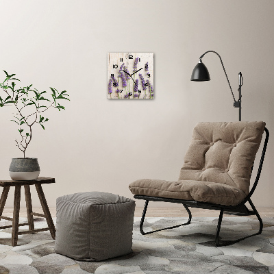 Vierkante glas klok Lavendel op hout