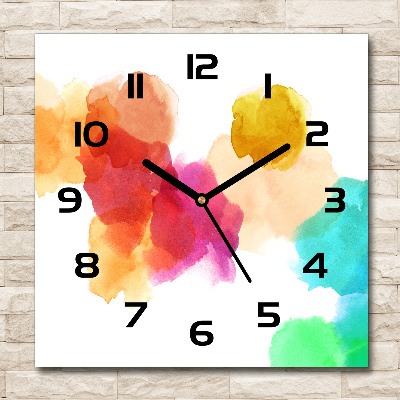 Vierkante glazen wandklok Kleurrijke vlekken