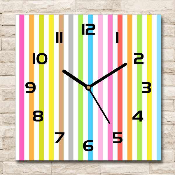 Vierkante glazen wandklok Kleurrijke strepen