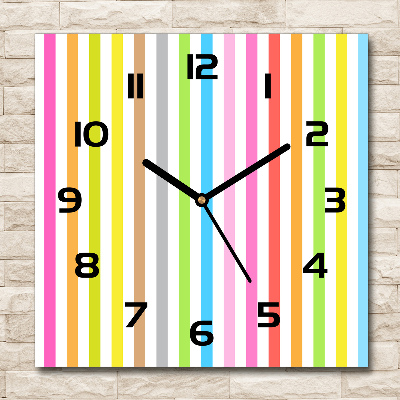 Vierkante glazen wandklok Kleurrijke strepen