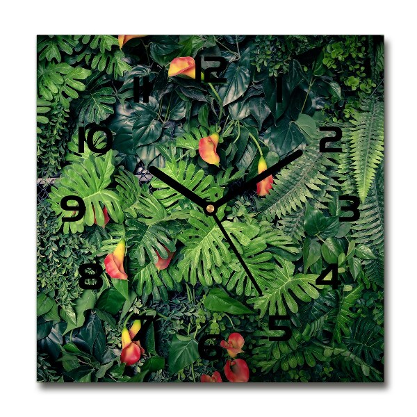 Vierkante glazen wandklok Exotische jungle