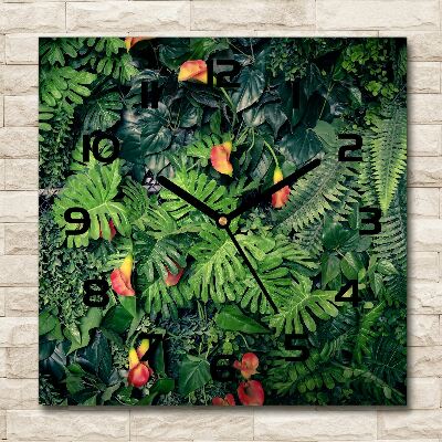 Vierkante glazen wandklok Exotische jungle