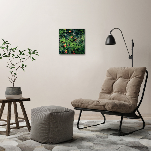 Vierkante glazen wandklok Exotische jungle