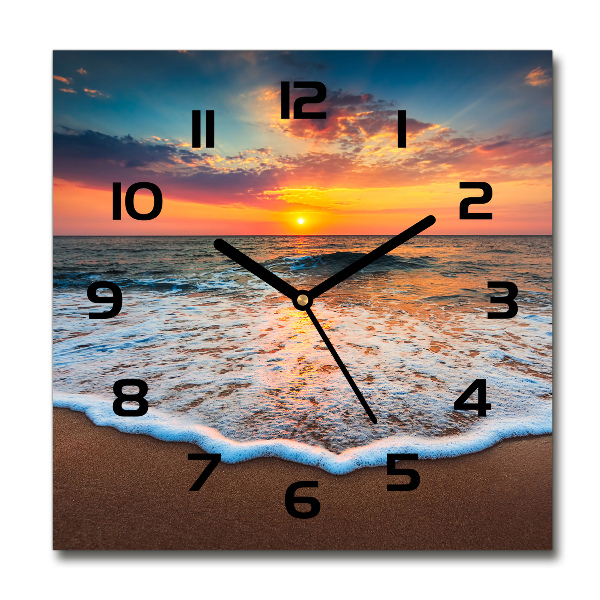 Vierkante glas klok Zonsondergang boven de zee