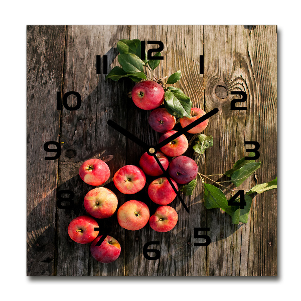 Vierkante glazen wandklok Appels op tafel