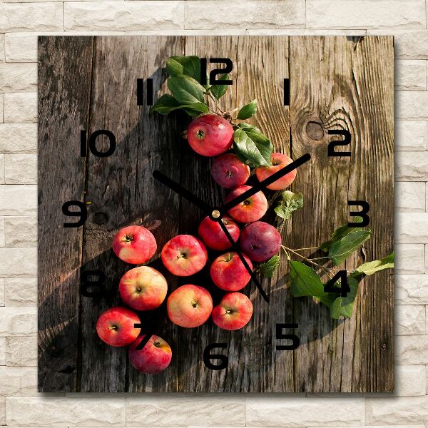 Vierkante glazen wandklok Appels op tafel