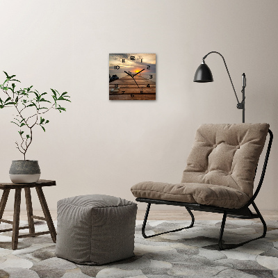 Vierkante glazen wandklok Houten steiger