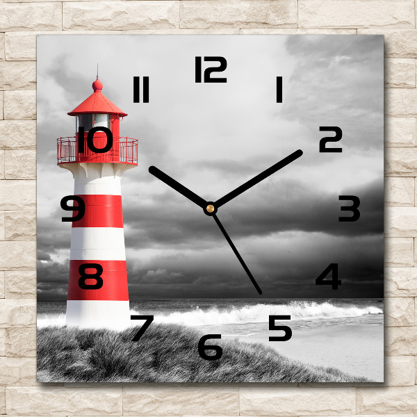 Vierkante glazen wandklok Vuurtoren