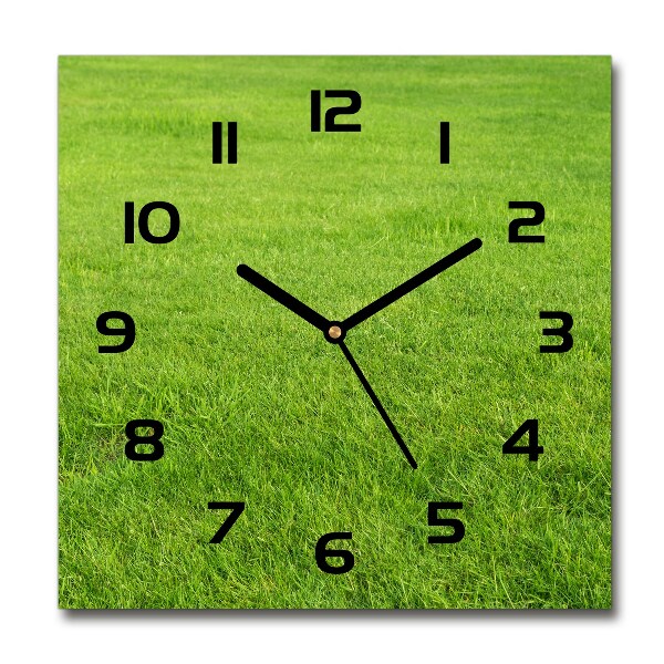 Vierkante glazen wandklok Groen gras