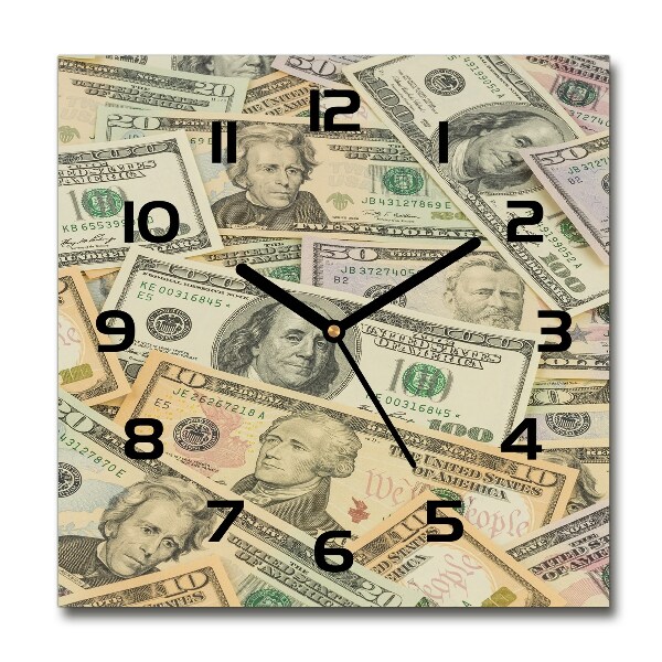 Vierkante glazen klok Dollarbankbiljetten