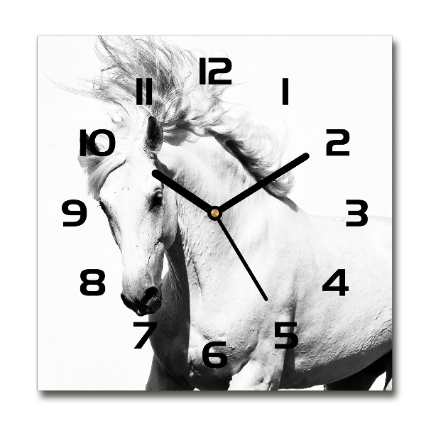 Vierkante glazen wandklok Wit paard