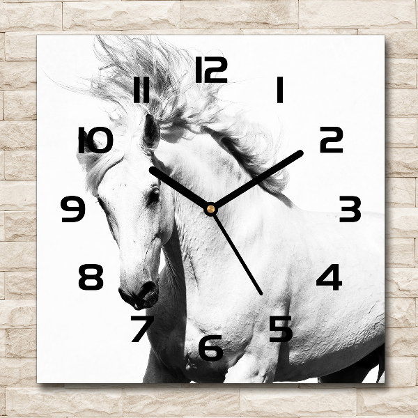 Vierkante glazen wandklok Wit paard