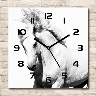Vierkante glazen wandklok Wit paard