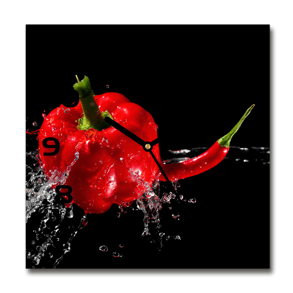 Vierkante glazen klok Rode paprika's