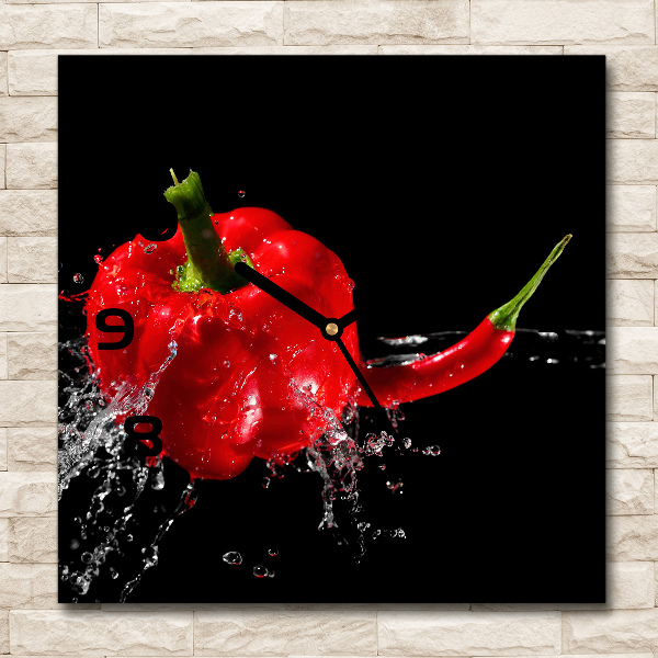 Vierkante glazen klok Rode paprika's