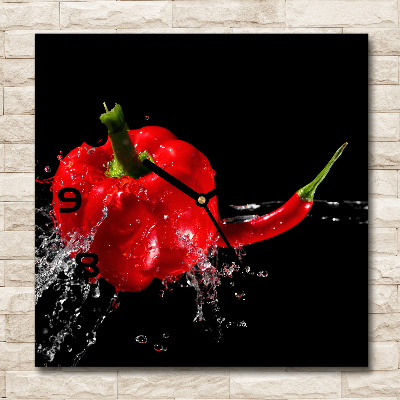 Vierkante glazen klok Rode paprika's