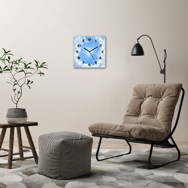 Vierkante glazen wandklok Wolken aan de hemel