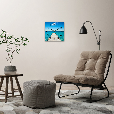 Vierkante glazen wandklok Houten steiger