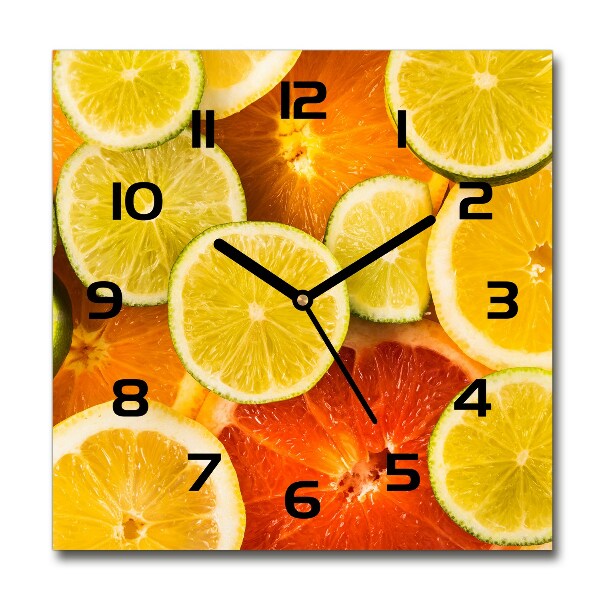 Vierkante glazen wandklok Citrusvruchten