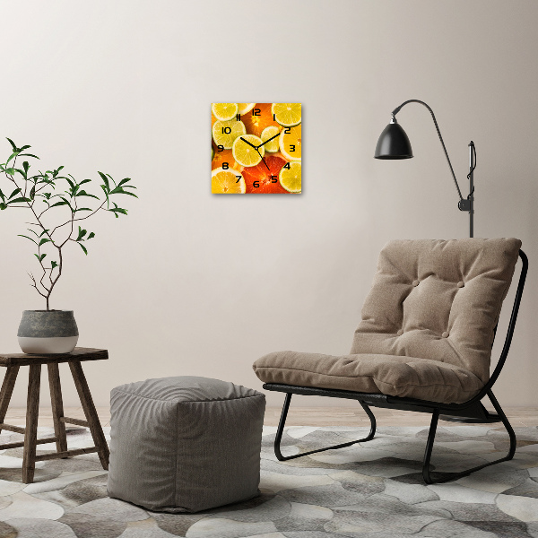 Vierkante glazen wandklok Citrusvruchten