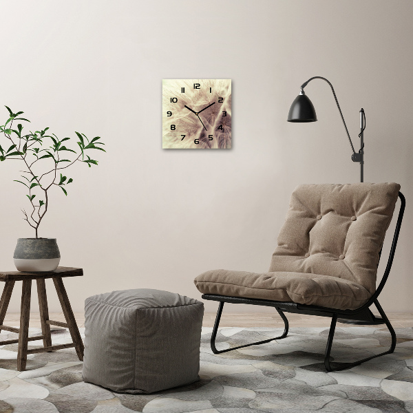 Vierkante glazen wandklok Paardebloem