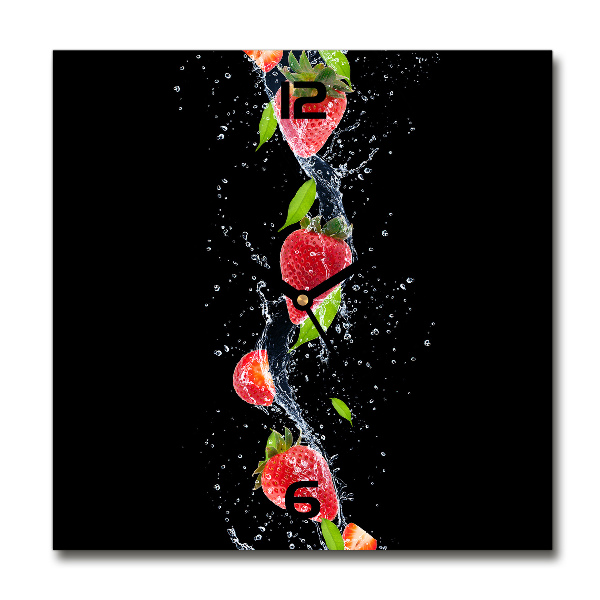 Vierkante glazen wandklok Aardbeien en water