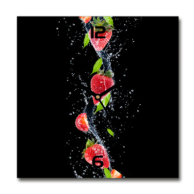 Vierkante glazen wandklok Aardbeien en water