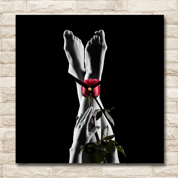 Vierkante glazen klok Roos en voeten