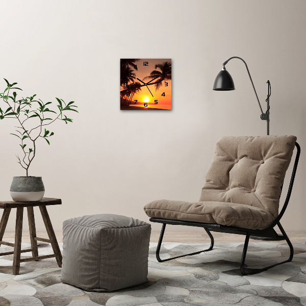 Vierkante glazen wandklok Zonsondergangstrand