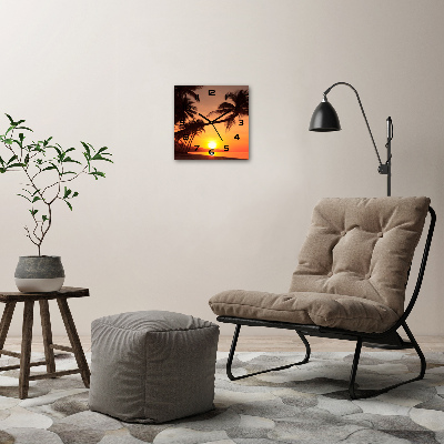 Vierkante glazen wandklok Zonsondergangstrand