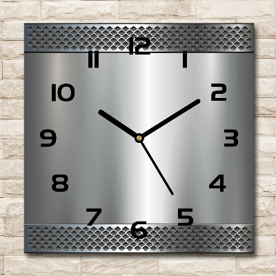 Vierkante glazen wandklok Metalen achtergrond