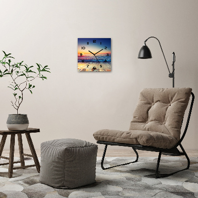 Vierkante glas klok Zonsopgang aan zee