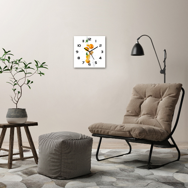 Vierkante glazen wandklok Sinaasappels en water