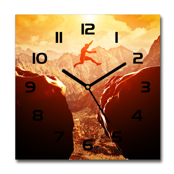 Vierkante glas klok Spring over de afgrond