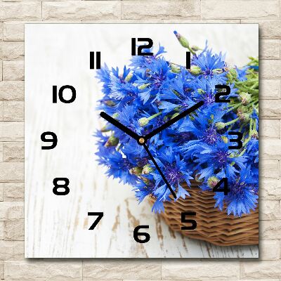 Vierkante glas klok Korenbloemen in een mand