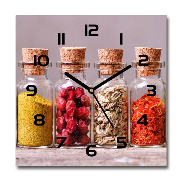 Vierkante glazen wandklok Kleurrijke kruiden