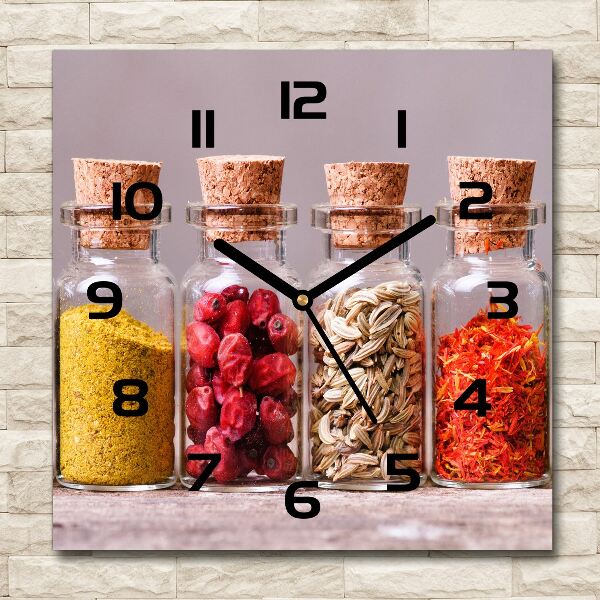 Vierkante glazen wandklok Kleurrijke kruiden