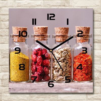 Vierkante glazen wandklok Kleurrijke kruiden