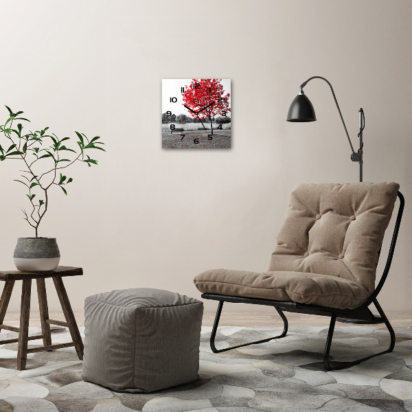 Vierkante glazen klok Rode boom