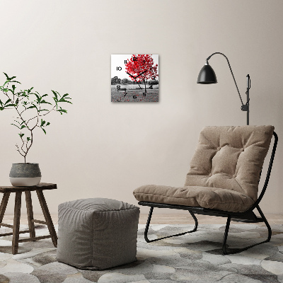 Vierkante glazen klok Rode boom