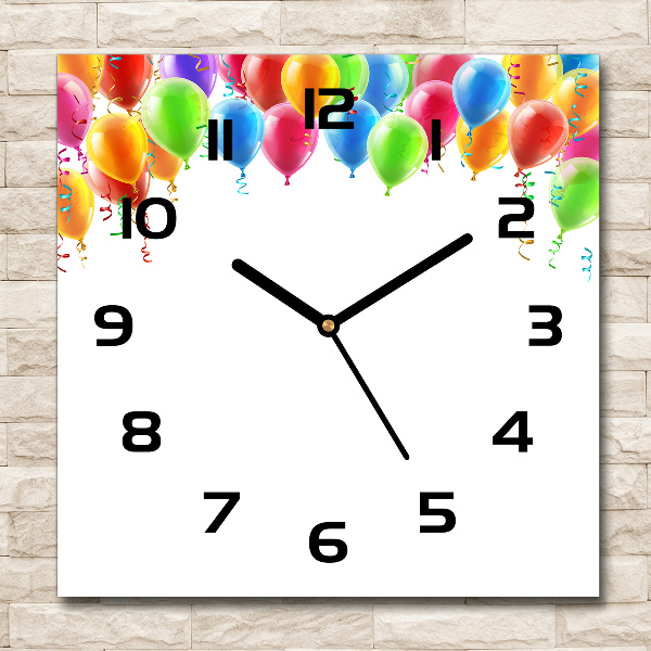 Vierkante glazen wandklok Kleurrijke ballonnen
