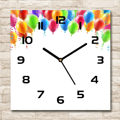 Vierkante glazen wandklok Kleurrijke ballonnen
