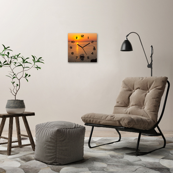 Vierkante glazen wandklok Zonsondergang aan zee