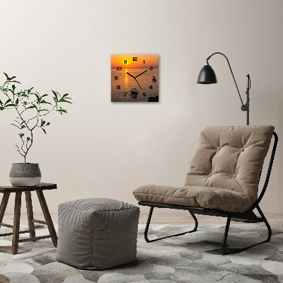 Vierkante glazen wandklok Zonsondergang aan zee