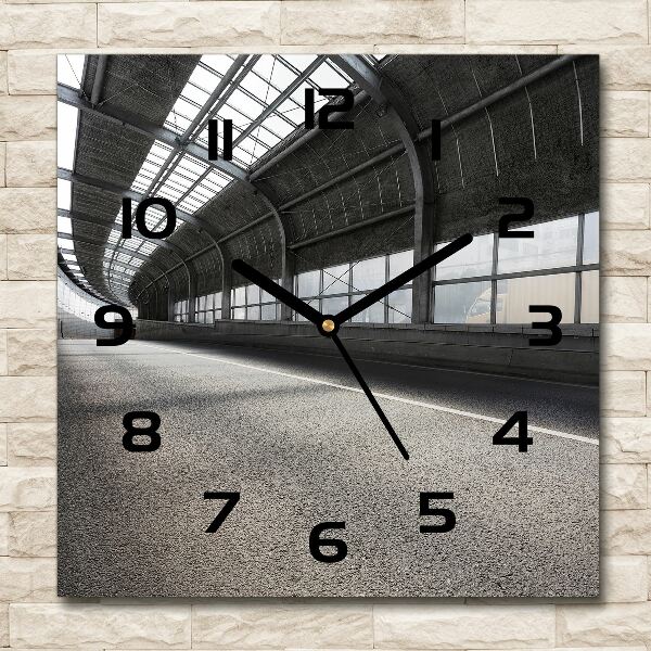 Vierkante glazen wandklok Weg in de tunnel