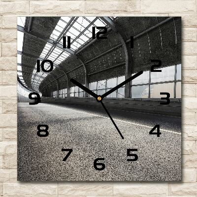 Vierkante glazen wandklok Weg in de tunnel