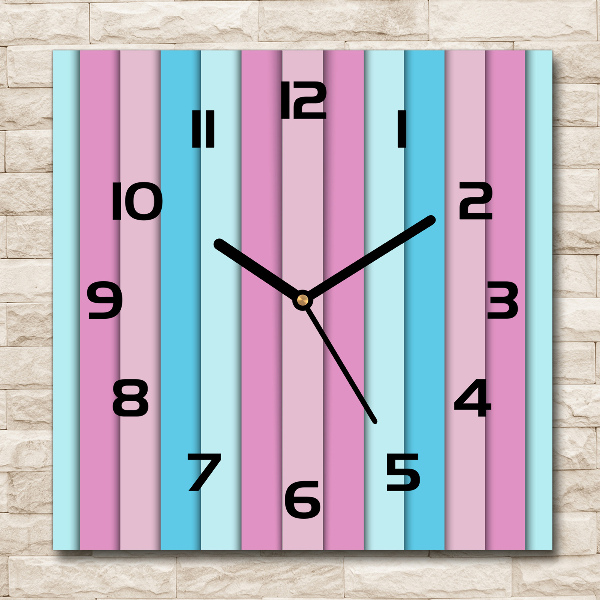 Vierkante glazen wandklok Kleurrijke strepen