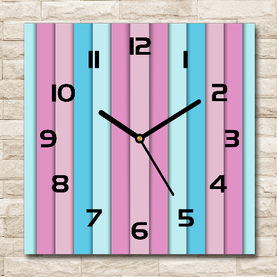 Vierkante glazen wandklok Kleurrijke strepen